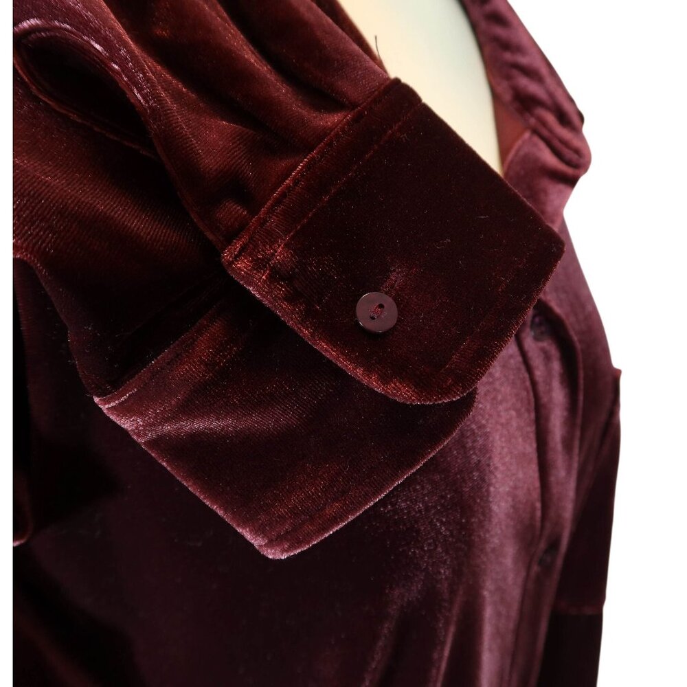 OLD NAVY Burgundy Velvet The Cropped Shirt Button Up Size XL NWT Holiday Festive - Picture 5 of 9